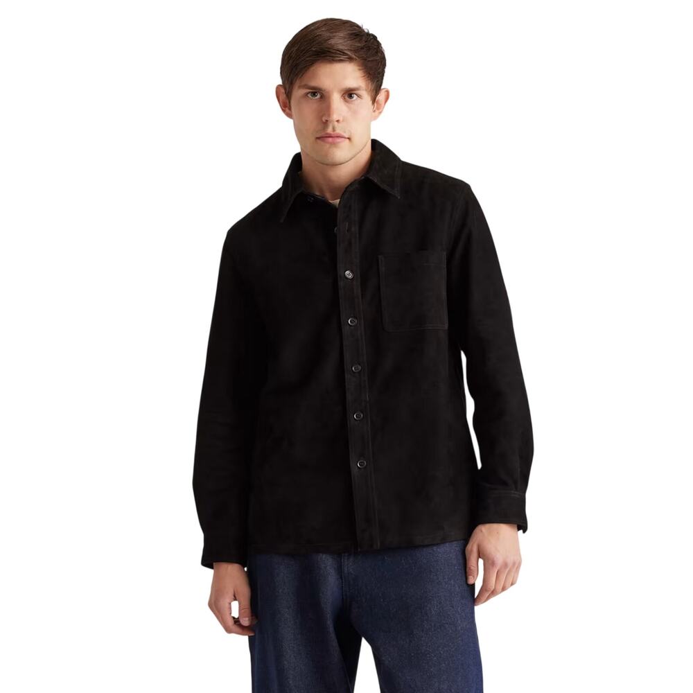 New Men's L Quince Black Suede Overshirt $225 Western Preppy Retro